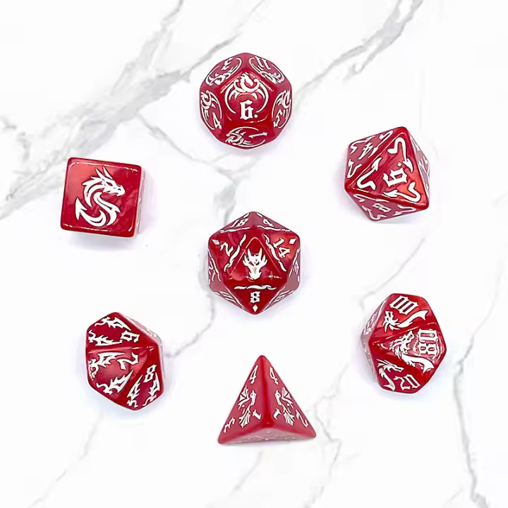 Kit De Dados Poliedros En Rojo Y Oro Para TRPG Y RPG D20 D12 D10 D8 D6 D4 Juego De Mesa Tablero Juego De Cartas 7 Piezas Nuevos - 1