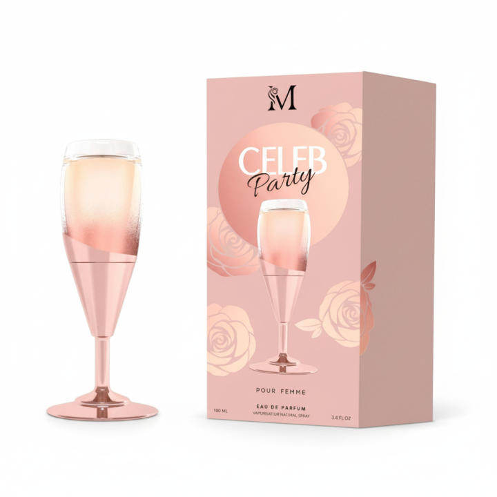 Perfume femenino Celeb Party Eau de Parfum, fragancia suave y elegante con un toque festivo y femenino, ideal para el día a día o momentos especiales. Presentado en original frasco con forma de copa y estuche a juego. 🚚 Envíos a España 24/48 horas.