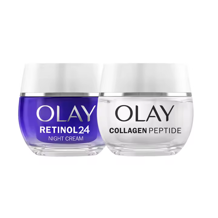 Olay Regenerist Retinol24 Crema Hidratante De Noche, Reduce Líneas De Expresión En 14 Noches + Olay Collagen Peptide24 Crema Facial De Día Con Péptido De Colágeno Y Vitamina B3 + Protección SPF 30, 50+50ml - 1