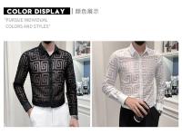 Camisa De Rayas Para Hombre Verano Transpirable Con Cortes De Encaje Manga Larga Ajustada Para Clubes Proms Fiestas Sociales - details 1