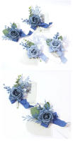 Boutonnieres Azul Oscuro Para Boda Flores Artificiales Corsaje Pulsera Para Novia Y Damas Del Honor Hecho a Mano Accesorios De Novela - details 6