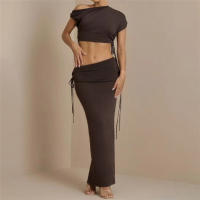 Conjunto De Dos Piezas Verano Vestido Bandage Bodycon Para Mujer Y2K Streetwear Top Corto Y Falda Larga Maxi Conjunto a Juego - details 7