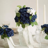 16 Piezas De Flores Artificiales Náuticas Azul Con Tallo Peonías En Pleno Auge Para Decoración De Boda DIY Flores Peonía Artificiales - details 0