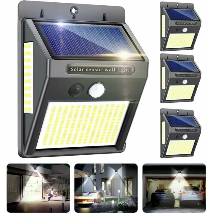 Lámpara Solar Exterior 4 Piezas 216 LED 1000 Lúmenes Luz Solar Exterior con Sensor de Movimiento Gran Angular 300º Iluminación Solar Exterior Impermeable IP65 Montado en la Pared para Entrada al Jardín - 1