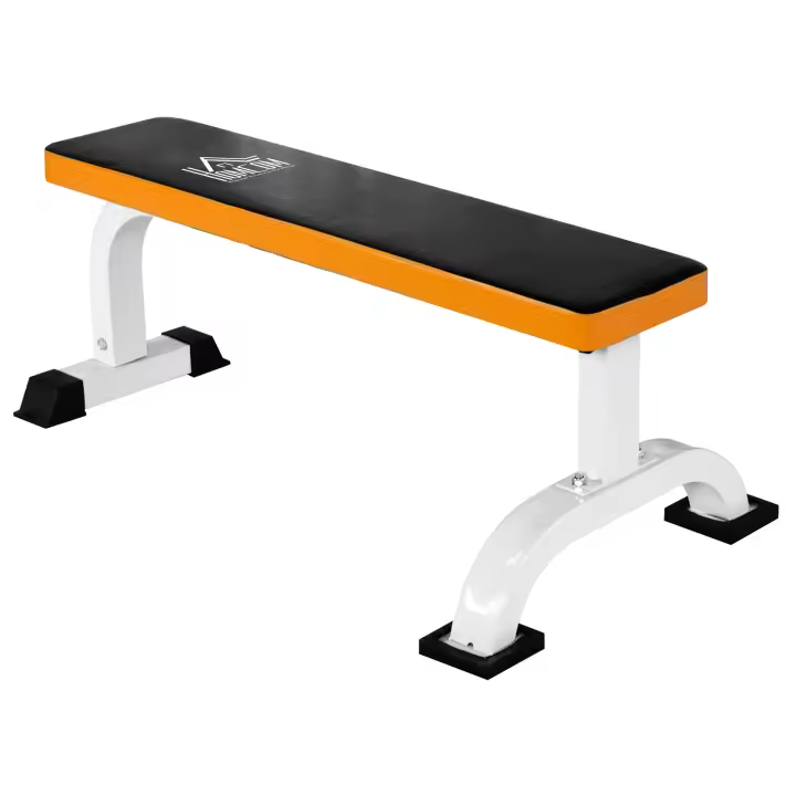 HOMCOM Banco de Pesas, Banco Plano, Banco de Fitness, Banco de Entrenamiento Multifuncional para Entrenamiento de Fuerza en Casa, Acero, Negro, 112x 62 x 43 cm - 1