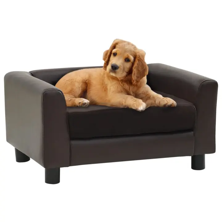 vidaXL Sofá para perros felpa y cuero sintético marrón 60x43x30 cm - 1