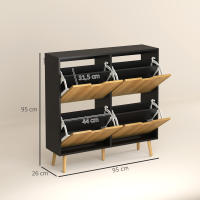 HOMCOM Mueble Zapatero con 4 Cajones Abatibles y Estantes Ajustables Armario de Zapatos de Pasillo para 16 Pares de Zapatos 95x26x95 cm - details 2