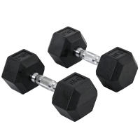 HOMCOM Juego de Mancuernas de 10kg con Barra de Conexión Metálica y Cabeza Hexagonal Juego de Pesas 20kg Total para Entrenamiento en Casa Gimnasio Oficina Negro y Plata - details 0