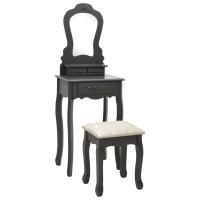 vidaXL Juego de tocador y taburete madera paulownia 50x59x136 cm en color Negro/Gris/Rosa | cómodas modernas ergonómicas para comedor cocina salón hogar - details 1