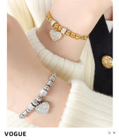 Encanto Pulsera de acero de titanio con forma de corazón de amor retro, colgante de corazón con cuentas de gran agujero, chapado en acero de titanio con oro de 18 quilates, joyería para mujer - details 4