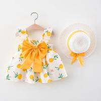 Conjunto De 2 Piezas Vestido De Verano Para Niñas Estilo Nuevo Con Sombrero Y Lazo Splice Lemon Imprimir Encaje Sin Mangas Longitud De Pierna Vestido De Niñas - details 3
