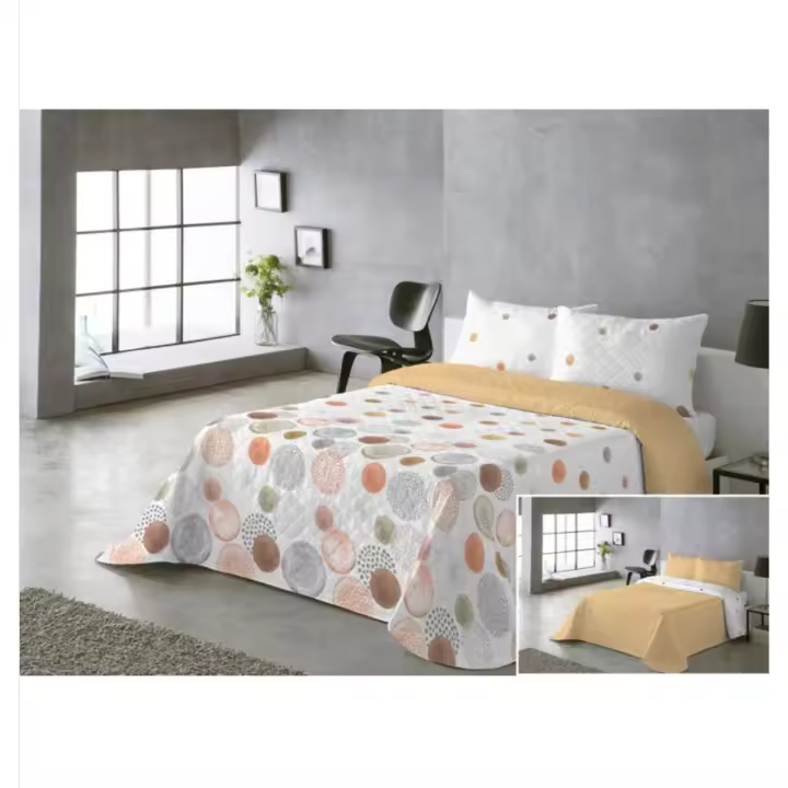 Colcha Estampada Reversible Rocio Coral - Cama 90.105.135.150.180 Cm - 1