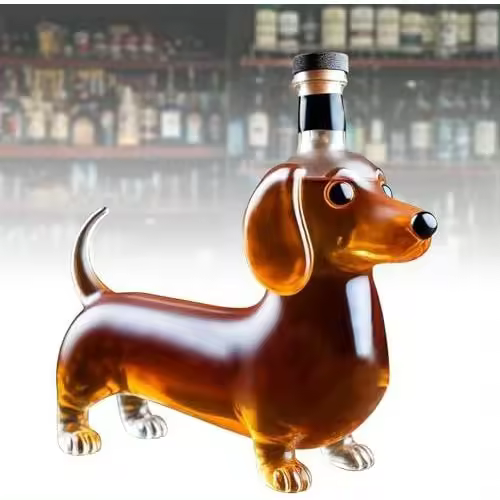 Botella de whisky con forma de perro salchicha, divertida botella de whisky con forma de perro salchicha, decantador de whisky con forma de animal para decoración de bar, hogar y oficina, decantadores de whisky únicos para amantes del whisky y los pe - 1