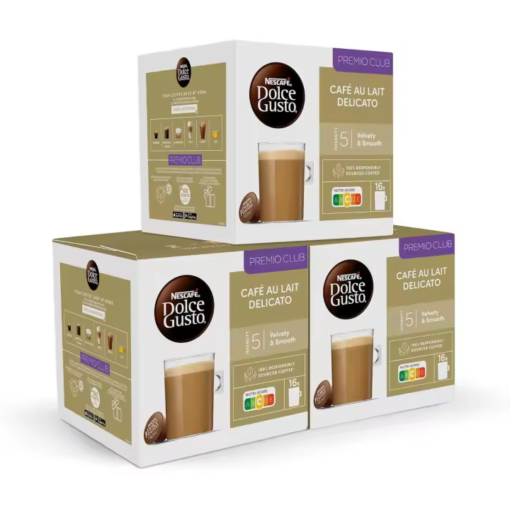 NESCAFÉ Dolce Gusto Café con Leche delicato- 48 cápsulas, Tueste medio con notas sutiles a caramelo (pack  3x 16) - 1