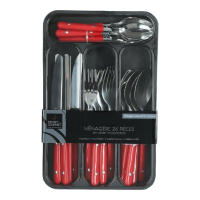 Set de 24 Cubiertos con Cubertero - Acero Inoxidable con Mangos de Polipropileno - Incluye Tenedores, Cuchillos, Cucharas y Cucharillas - Disponible en Rojo, Negro y Gris. 5Five - details 0