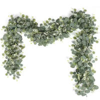 Guirnalda De Hojas De Eucalipto Artificiales Verdes Con Flores Y Bayas Blancas 1pc Para Decoración De Bodas Y Fiestas En Casa - details 1
