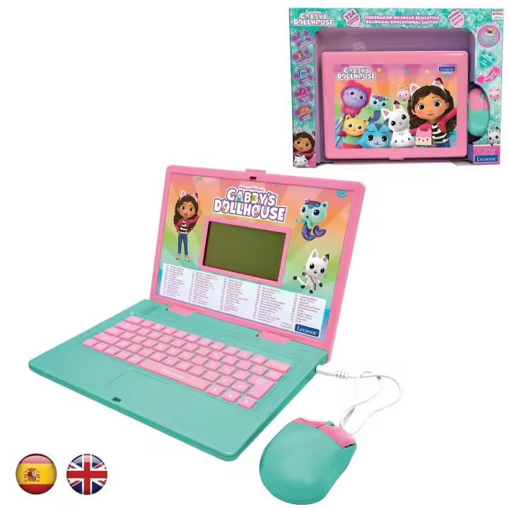 LEXIBOOK - La Casa de Muñecas de Gabby, Ordenador Educativo bilingüe INGLÉS/ESPAÑOL, 124 Actividades de Lengua, Escritura, matemáticas, lógica, música y Juegos, Rosa/Azul - 1