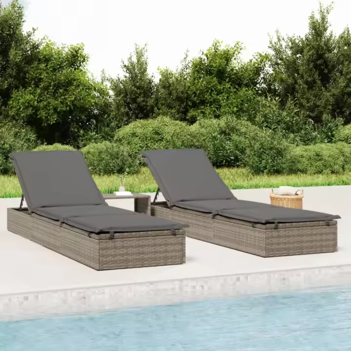 vidaXL Tumbona 1 ud con mesita ratán sintético gris - 1
