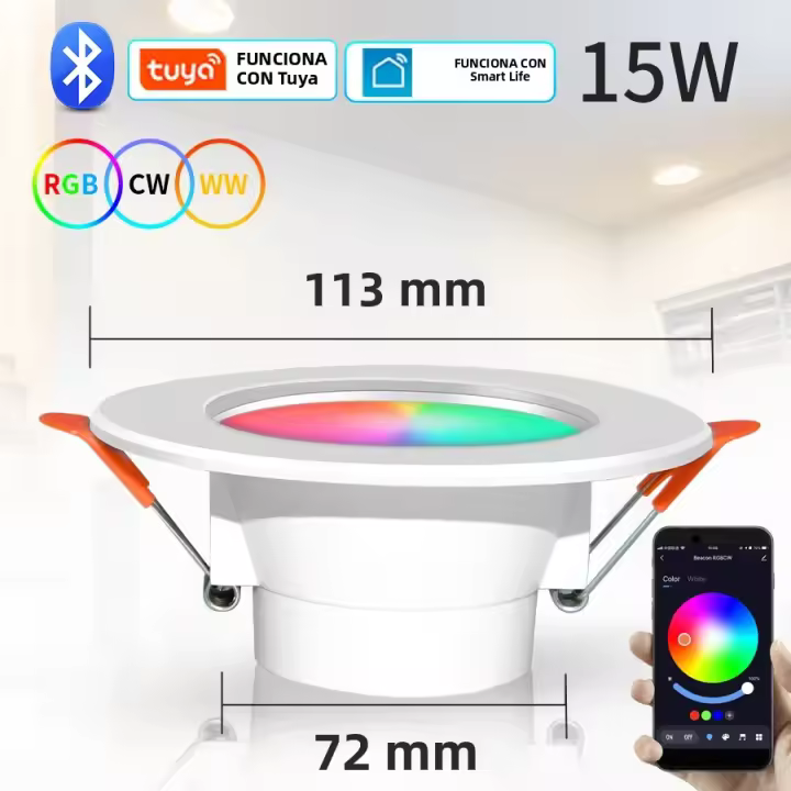 Tuya Smart LED Downlight Bluetooth Control Remoto Por App Smart Life 10W 15W RGBCW Luz De Pared Recargable Ajustable Para Foyer - 1