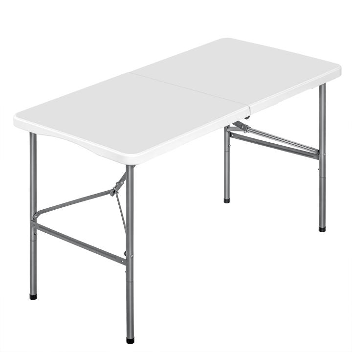 T-LoVendo Mesa plegable camping portátil, jardín, catering. Auxiliar y Rectangular 122x61cm. Hasta 120kg de carga. Para exterior e interior. Ideal para 4 personas. Eventos, oficina, estudio, reuniones. Blanca