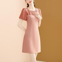 EVNISI Vestido Rosa Elegante Para Mujer Con Manga Flotante Casual Para Oficina Slim A-line Bodycon Para Fiesta Verano - details 1