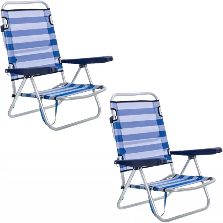 TIENDA EURASIA® Pack de 2 Sillas Plegables, Respaldo Reclinable 4 Posciones, Estructura Aluminio y Textileno 61X47X80 cm - 1