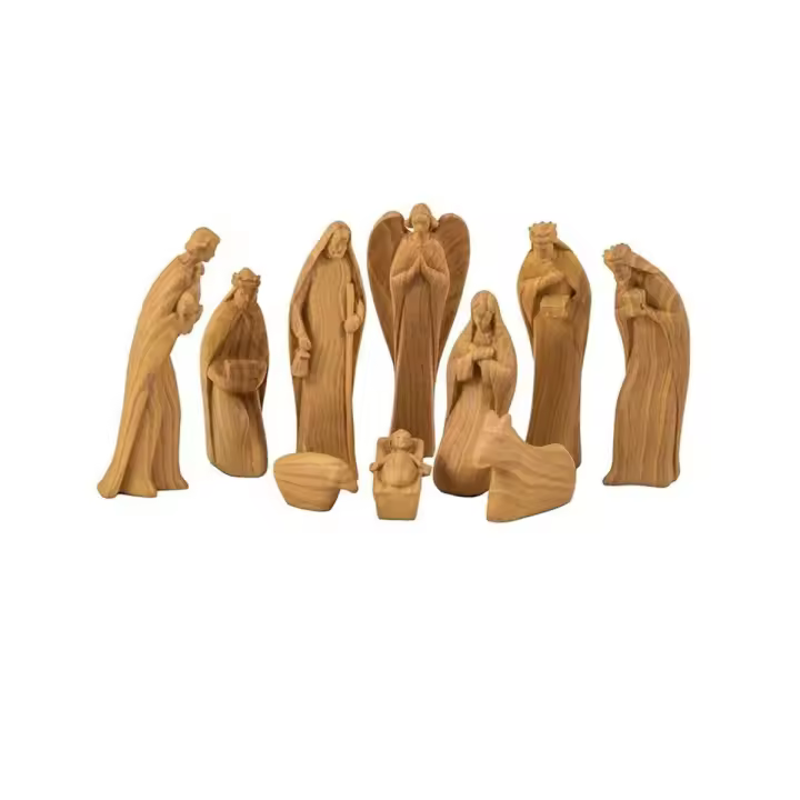 Misterio Navidad Moderno Nacimiento Belén 10 piezas 14 cm. figuras efecto color madera Niño Jesús San José - 1