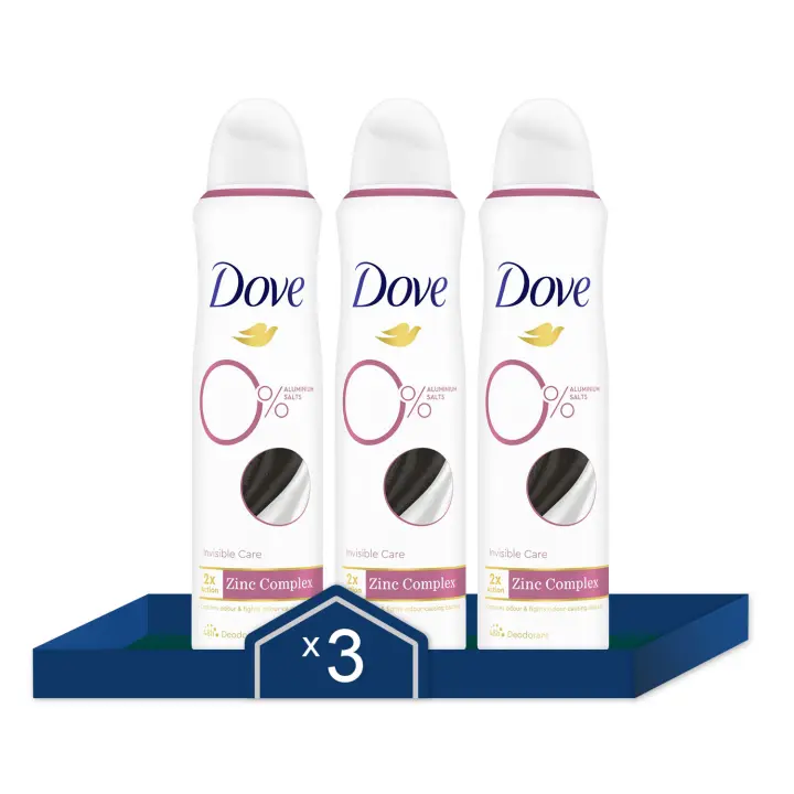 Dove Desodorante Invisible Care 0% sales y aluminio 48h de protección 150ml - Pack de 3 - 1