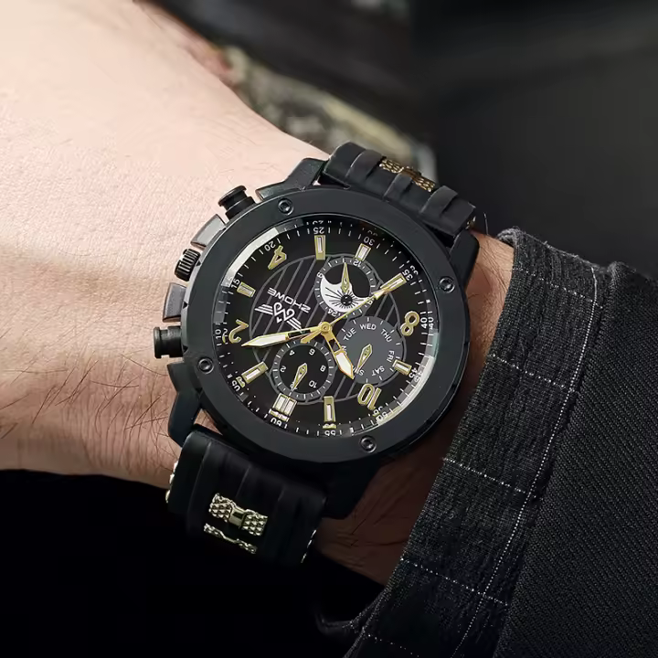 Reloj De Cuarzo Para Hombre Moda Con Correa De Silicona Deportivo Casual Regalo Ideal Para Exteriores Sin Resistencia Al Agua - 1