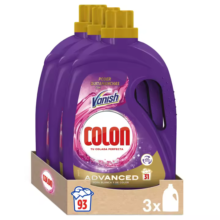 Colon Vanish Advanced -  Detergente para lavadora, formato gel - 93 dosis (3x31 dosis) - 1