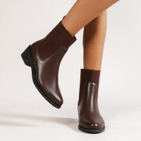 Botas De Tobillo Occidentales Para Mujer 2024 Cuero PU Estilo Retro Bajo Tacón Punta Puntiaguda Moda Botas Cortas D210 - details 6