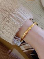 Pulsera Brazalete Mujer Cuff Bambú Chapado en Oro Acero Inoxidable Elástico Amplio Charms Retorcido Plata Pulsera Oro - details 2