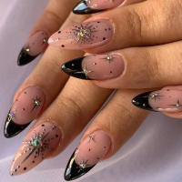 24PCS Uñas Postizas RTAUG Estilo Stiletto Con Largos Bowknot Negro Y Plateado Dissimétricas Cubiertas De Polvo Conjunto De Uñas Falsas Para Fiesta Y Verano - details 20