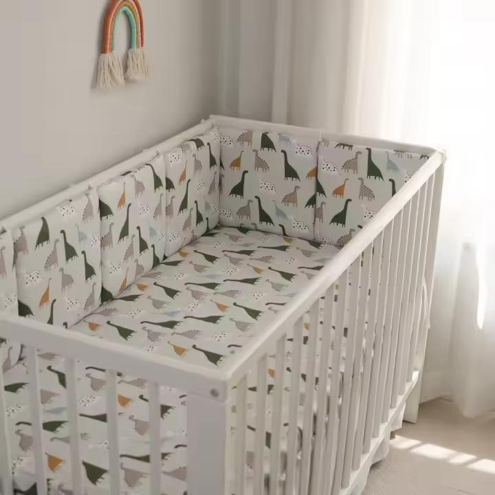 LALA - Ropa de Cama para Cuna de Bebe, Valla anticolisión, Algodón Puro, dinosaurio gris, 30x30x6, Pieza Enter Lavada. - 1