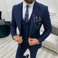 Traje Slim Fit Para Hombre 2024 Color Azul Marino Tuxedo De Boda Vestido Formal Para Cena Y Baile Traje De 3 Piezas (Blazer+Vest+Pantalones) Material COTTON Polyester Wool - details 4