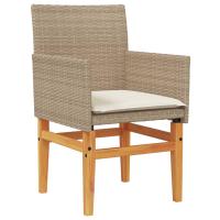 vidaXL Sillas de jardín con cojín 2 uds ratán PE beige y madera acacia - details 2