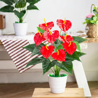 1PC Flores Artificiales De Palma Roja Texturizada Decoración Para Sala De Estar Y Mesas Plantas Verdes Y Rojas De Resina Para Fiesta - details 0
