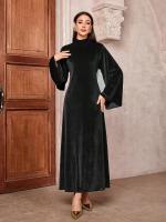 Vestido Maxi Skinny Pleuche Para Mujer Elegante De Noche Con Cinturón Manga Larga Estilo Árabe Islámico A-LINE O-Neck Casual - details 2