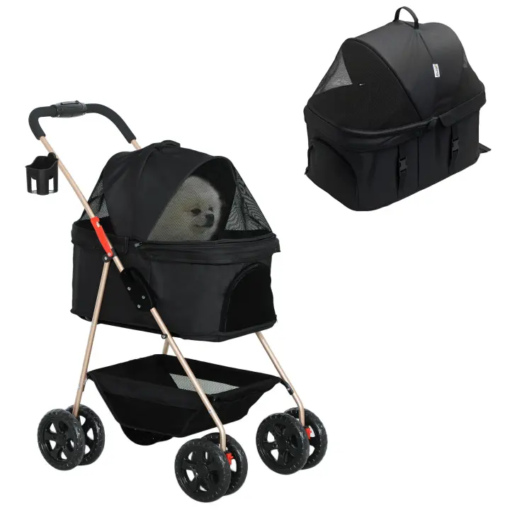PawHut Carrito para Perros Plegable Cochecito para Perros Grandes hasta 30 kg con Ruedas Grandes Correas de Seguridad Marco Amortiguador Cojín Lavable 124x67x100 cm - 1