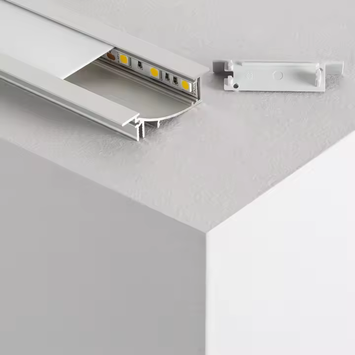 Ledkia Perfil de Aluminio Empotrable 1m con Luz Difusa para Tiras LED hasta 10 mm Tapa Traslúcida - 1