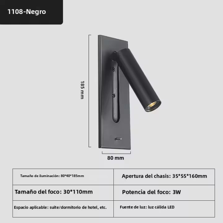 Lámpara De Pared LED De Alta Calidad Con Carga USB Iluminación De Lectura Para Dormitorio Y Hotel Decoración De Pared - 1
