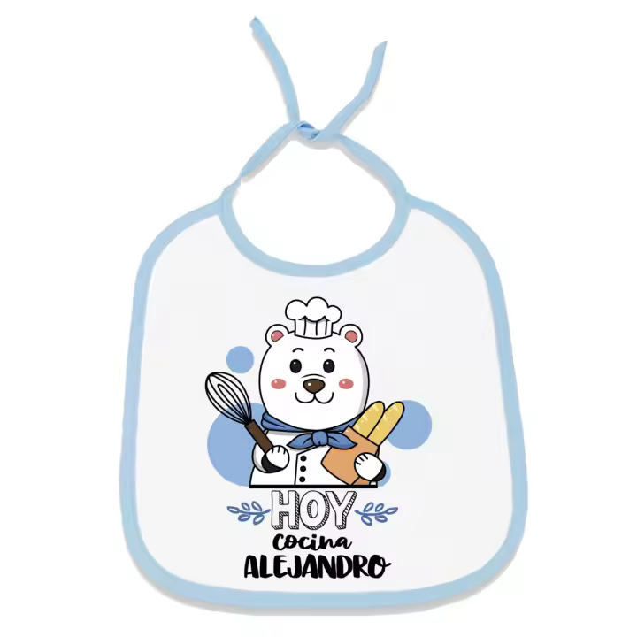 Babero personalizado hoy cocina oso con el nombre de tu bebé. Regalo original personalizado para tu bebé. Medidas 24 x 29 cm. - 1