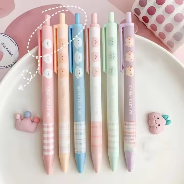 Set De 6 Bolígrafos De Punto De Presión Con Tinta Negra 0.5mm Bolígrafos Gel Para Estudiantes Suministros De Oficina Y Aprendizaje - 1