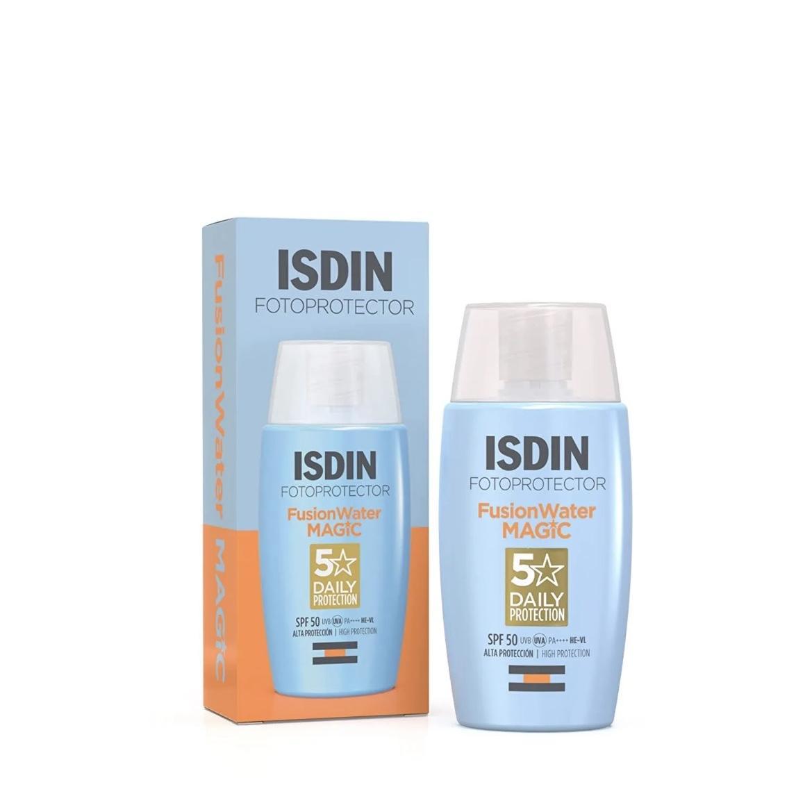 ISDIN Fusion Water Magic SPF 50 - Protector Solar Facial con Ácido Hialurónico, Textura Ultraligera, 50 ml