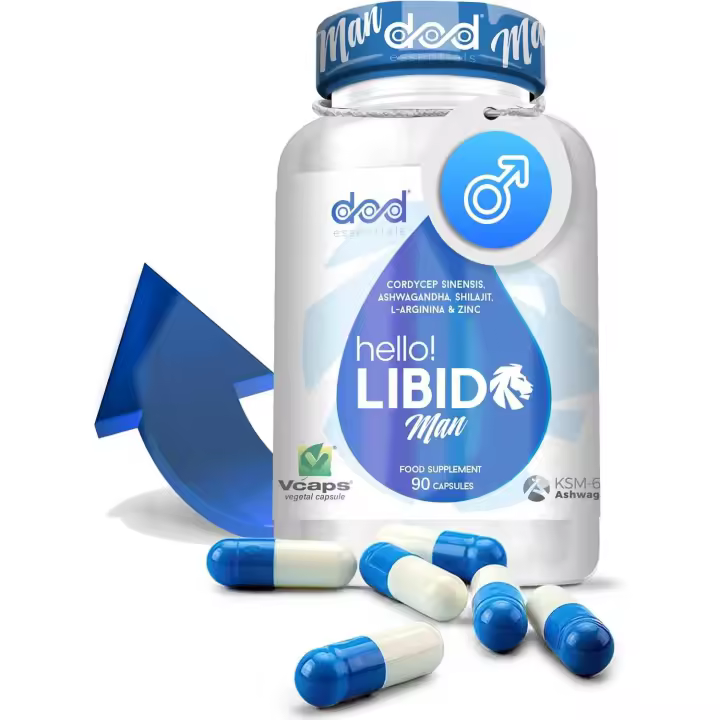 Hello! Libido Hombre, Virilidad Hombres, Testosterona, Booster de fuerza con Shilajit, Zinc, L-Arginina, Ashwagandha KSM-66, Cordyceps Sinensis – Vitalidad, Energía y Bienestar Masculino - Dod Essentials - 1