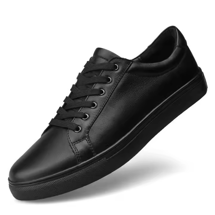 Zapatos Casuales Para Hombre Planos De Primavera/Verano Negro Puro Suave Moda Joven Callejera Cómodos Cuero Sintético round Toe - 1