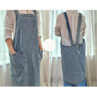 Delantal De Denim Para Mujer Estilo Coreano Hecho De Algodón Y Lona Sin Mangas Adecuado Para Cocinar Hornear Jardín Y Limpieza Del Hogar - details 6
