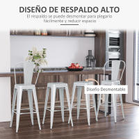 HOMCOM Juego de 4 Taburetes de Bar con Respaldo Alto Silla de Comedor de Metal con Reposapiés para Comedor Carga 120 kg 44x46x116 cm Gris Plata - details 0