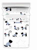 Manterol Outlet - Juego de sábanas cubre decora perros y gatos. Calidad 100% Algodón satén de 200 hilos. Incluye bajera ajustable, encimera y fundas de almohada. Sábana de verano con diseño de animales cama de 90. Transpirables y duraderas. - details 0