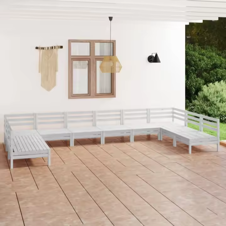 vidaXL Juego de muebles de jardín 10 piezas madera maciza pino blanco - 1